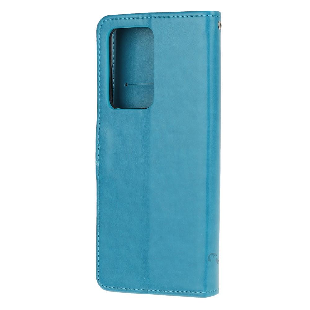 Custodia in pelle a farfalle per Samsung Galaxy S21 Ultra, blu