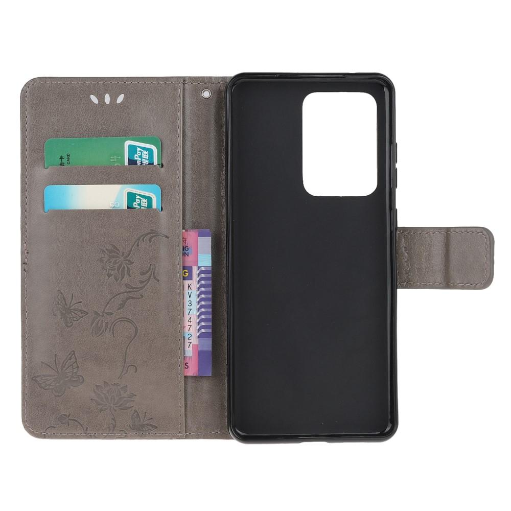 Custodia in pelle a farfalle per Samsung Galaxy S21 Ultra, Grigio