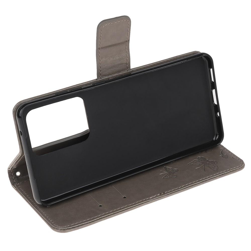 Custodia in pelle a farfalle per Samsung Galaxy S21 Ultra, Grigio