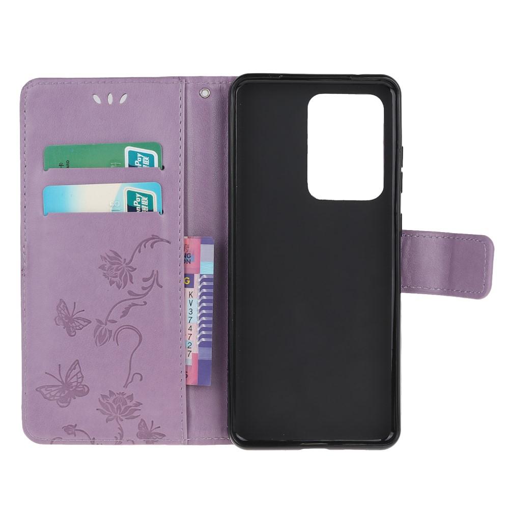 Custodia in pelle a farfalle per Samsung Galaxy S21 Ultra, Viola