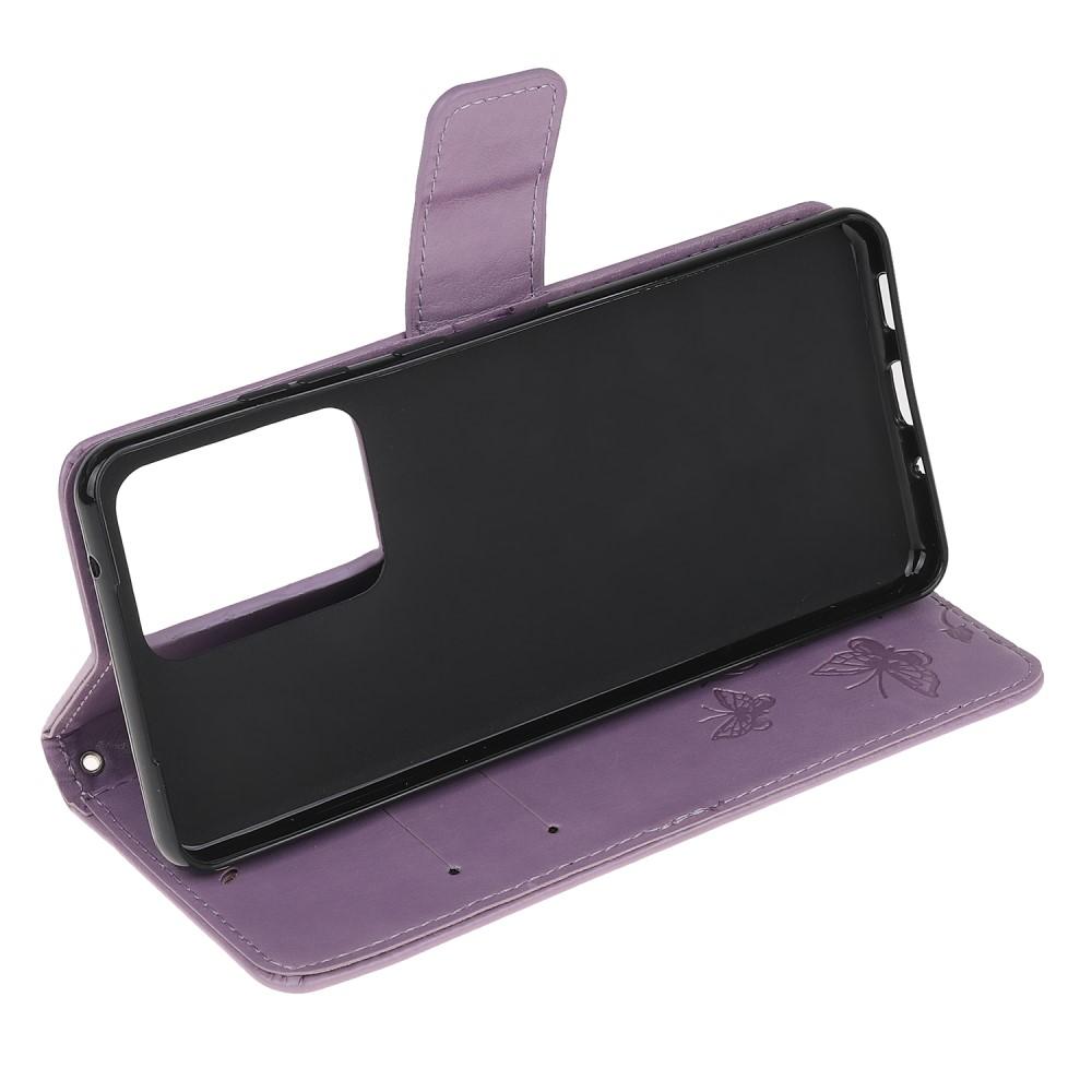 Custodia in pelle a farfalle per Samsung Galaxy S21 Ultra, viola