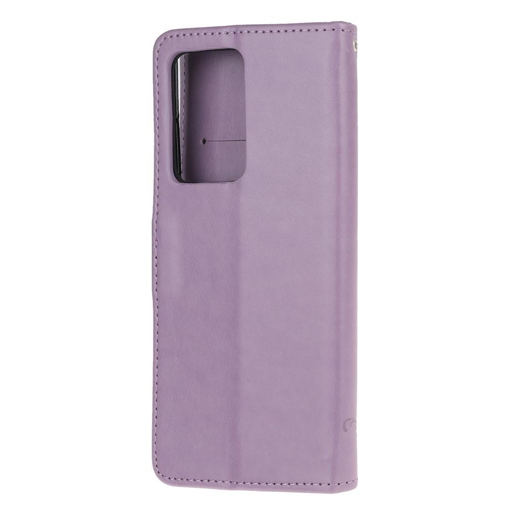 Custodia in pelle a farfalle per Samsung Galaxy S21 Ultra, Viola