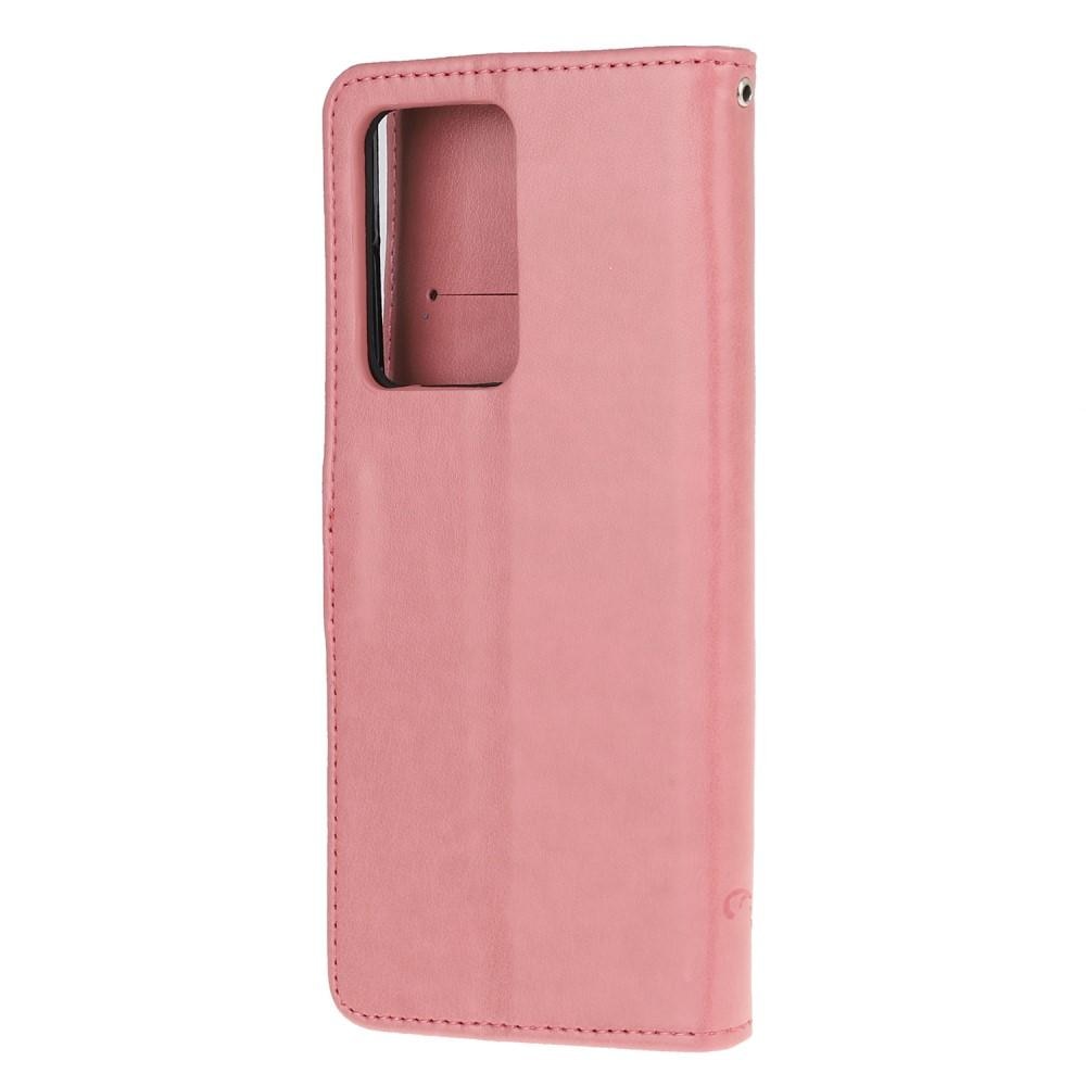 Custodia in pelle a farfalle per Samsung Galaxy S21 Ultra, rosa