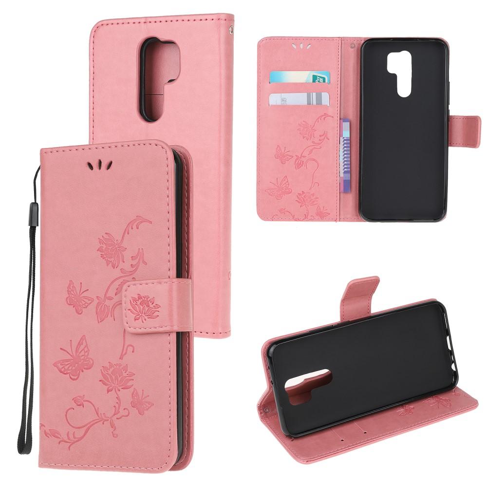 Custodia in pelle a farfalle per Xiaomi Redmi 9, rosa