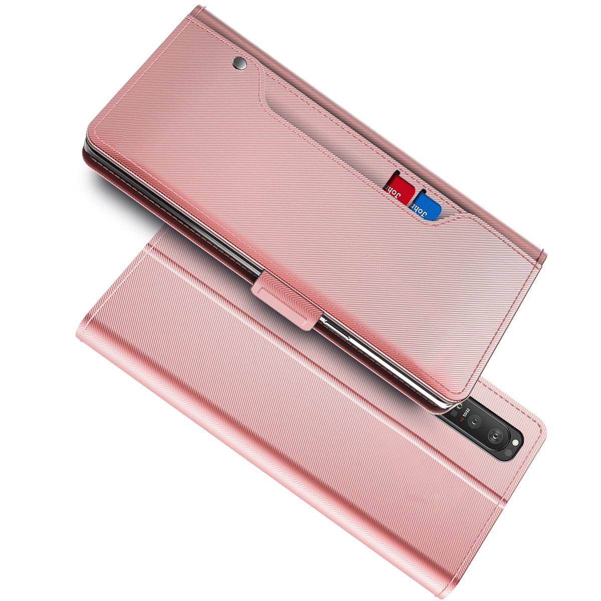 Custodia a portafoglio Specchio Sony Xperia 1 III Pink Gold