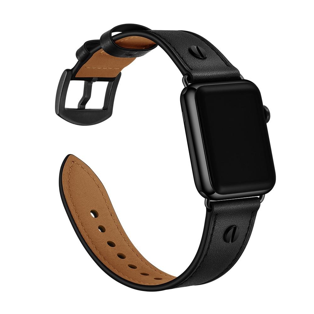 Cinturino in pelle con borchie Apple Watch SE 44mm nero