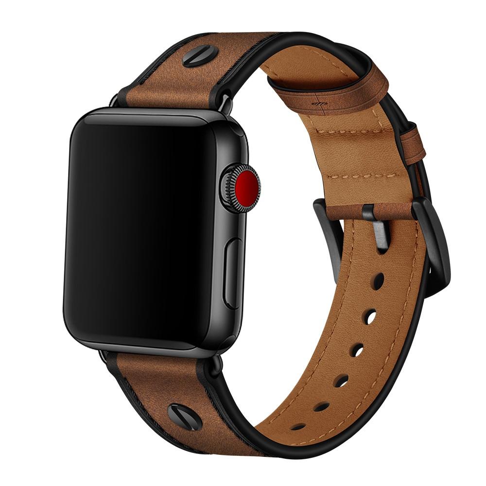 Cinturino in pelle con borchie Apple Watch 42mm marrone