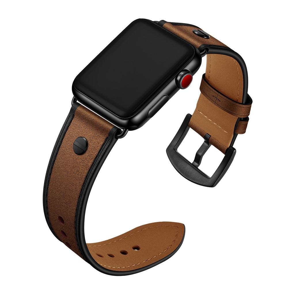 Cinturino in pelle con borchie Apple Watch 44mm marrone