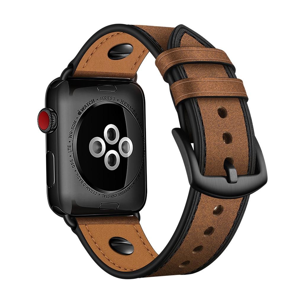 Cinturino in pelle con borchie Apple Watch 44mm marrone
