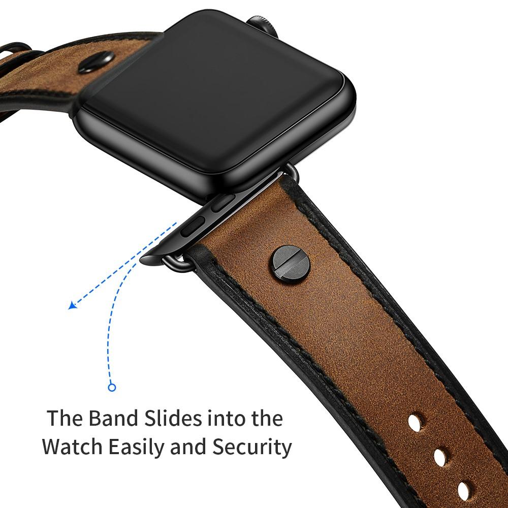 Cinturino in pelle con borchie Apple Watch 42mm marrone