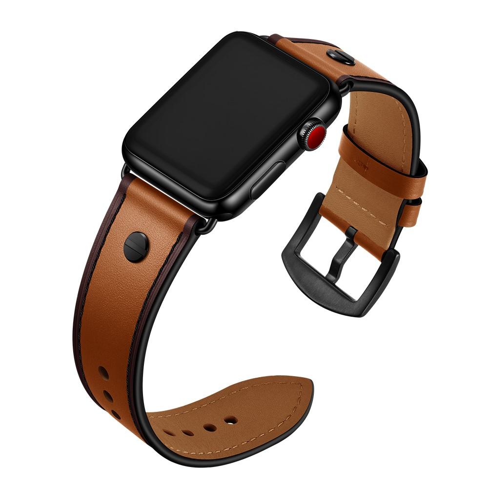 Cinturino in pelle con borchie Apple Watch 44mm cognac