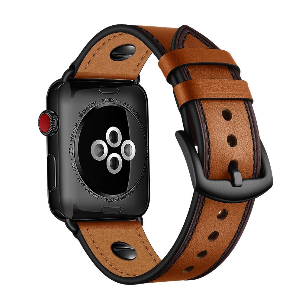 Cinturino in pelle con borchie Apple Watch 42mm cognac