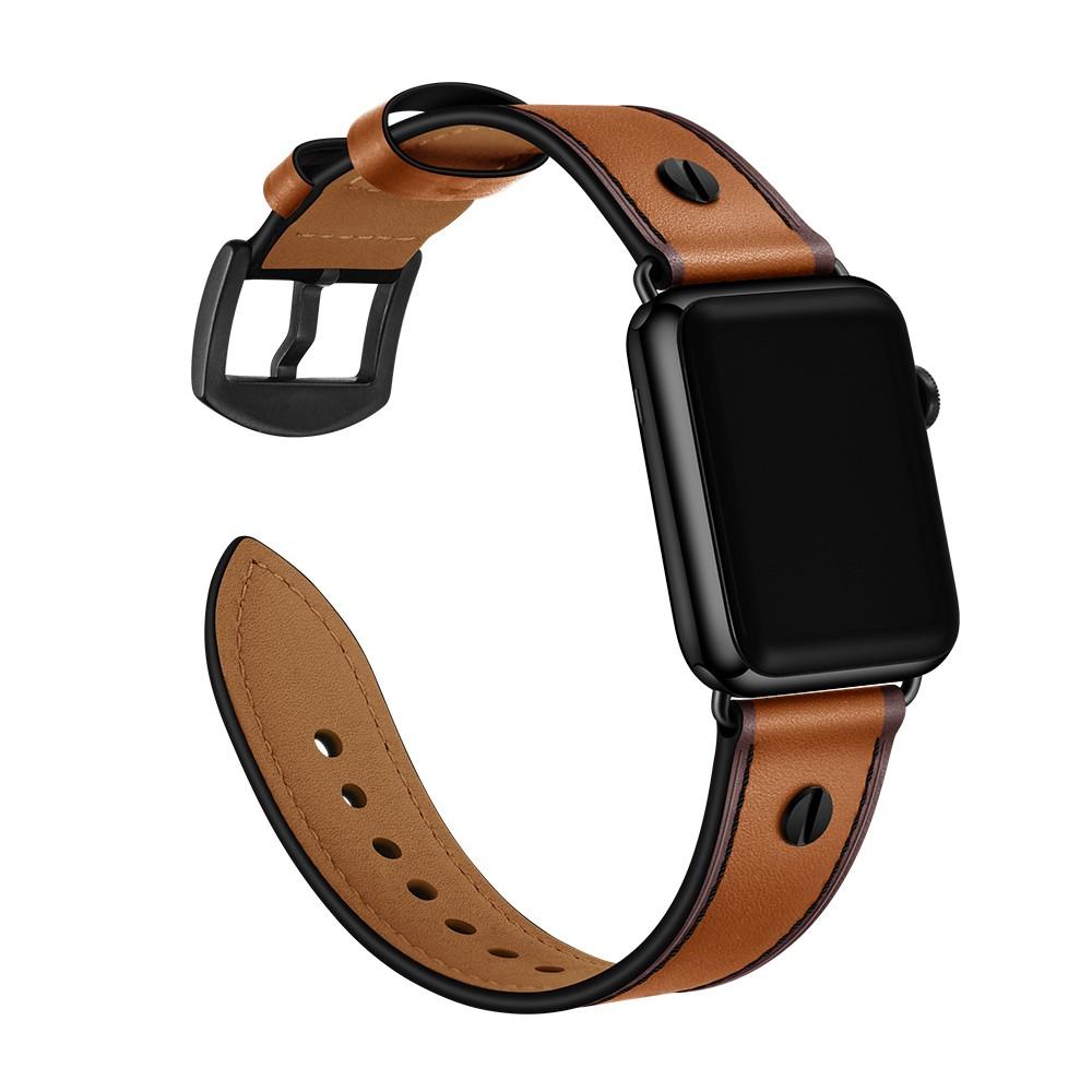 Cinturino in pelle con borchie Apple Watch 44mm cognac