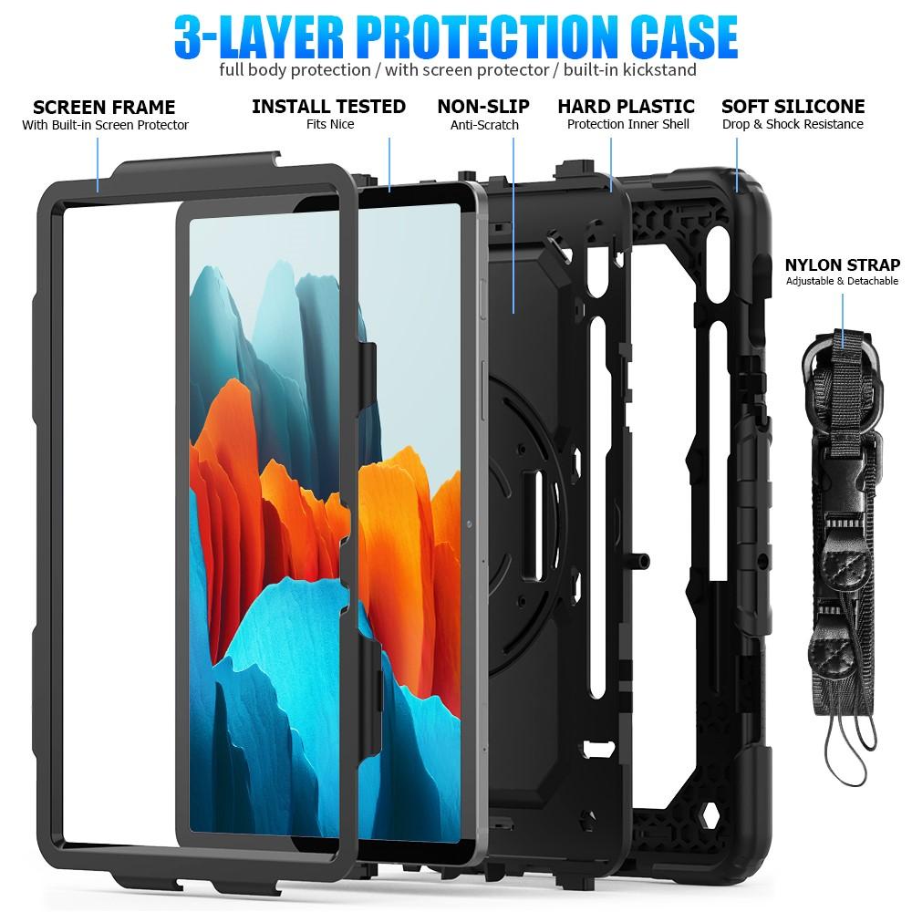 Full Protection Custodia ibrida antiurto con tracolla Samsung Galaxy Tab S7/S8 11.0 Nero